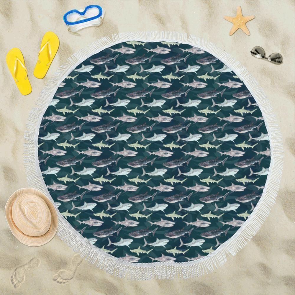 Ocean Animals Shark Pattern Print Round Beach Towel