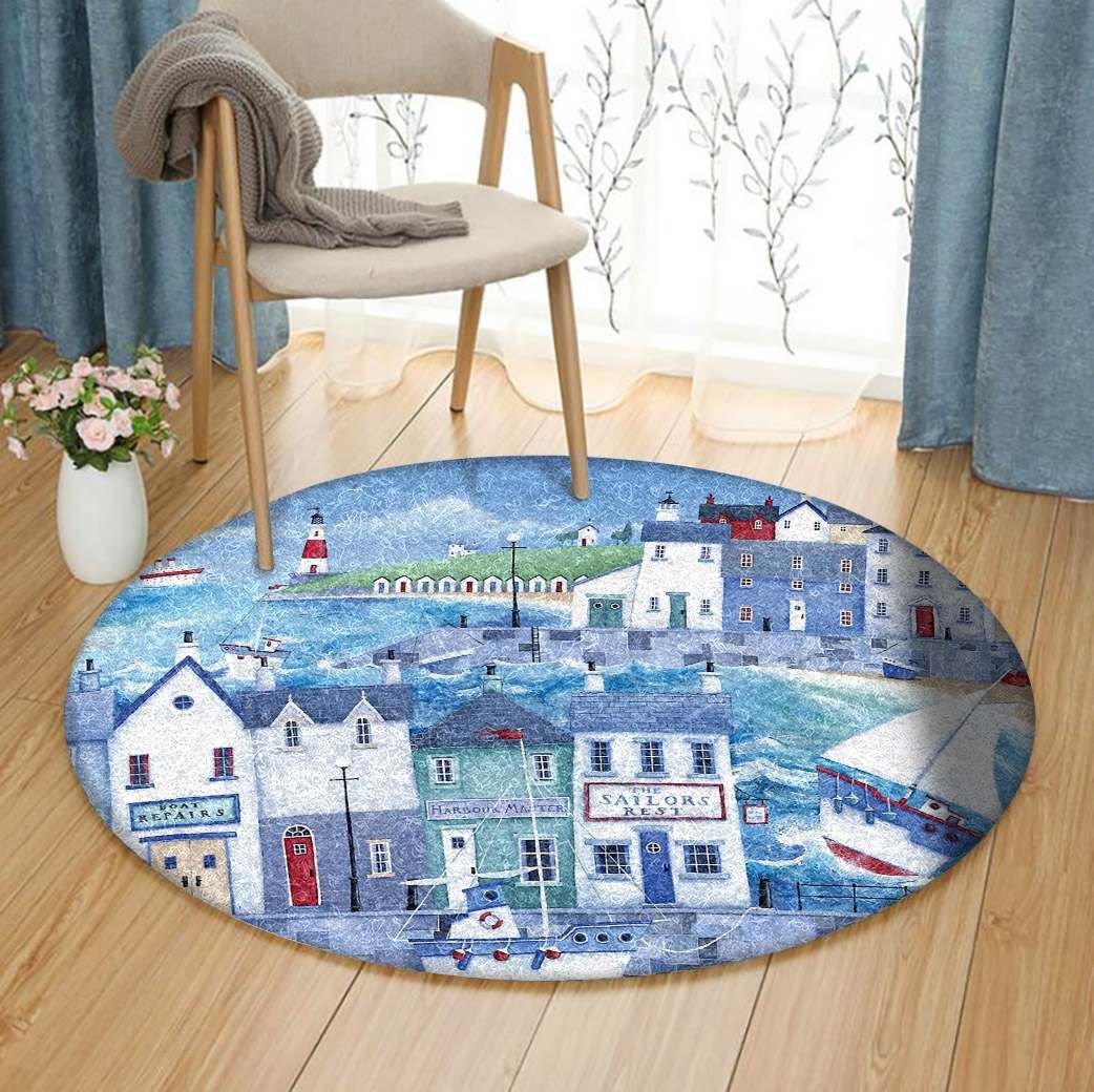 Ocean Boat Round Carpet