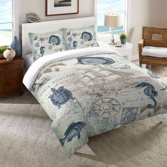 Ocean Cotton Bed Sheets Spread Comforter Bedding Set