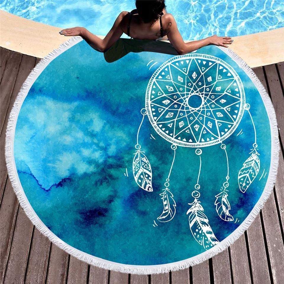 Ocean Dreaming Dreamcatcher Printed Round Beach Towel