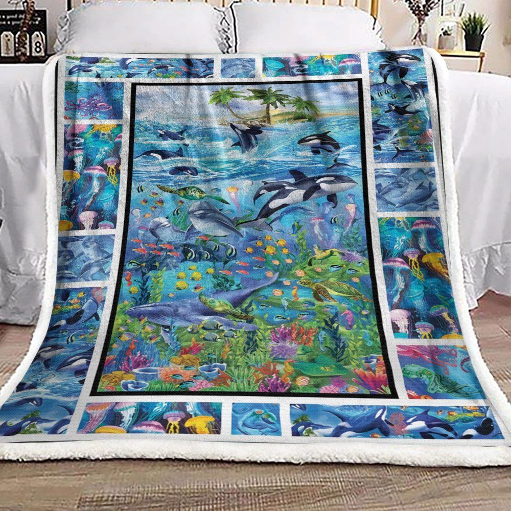 Ocean Fish Dolphin Whale Sherpa Fleece Blanket