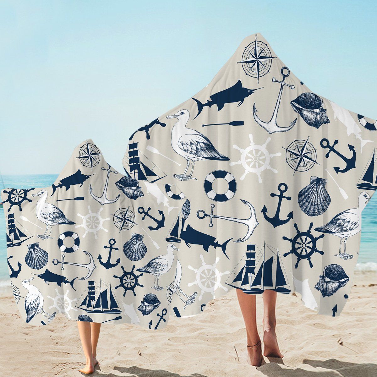 Ocean Journal Pattern Printed Hooded Towel