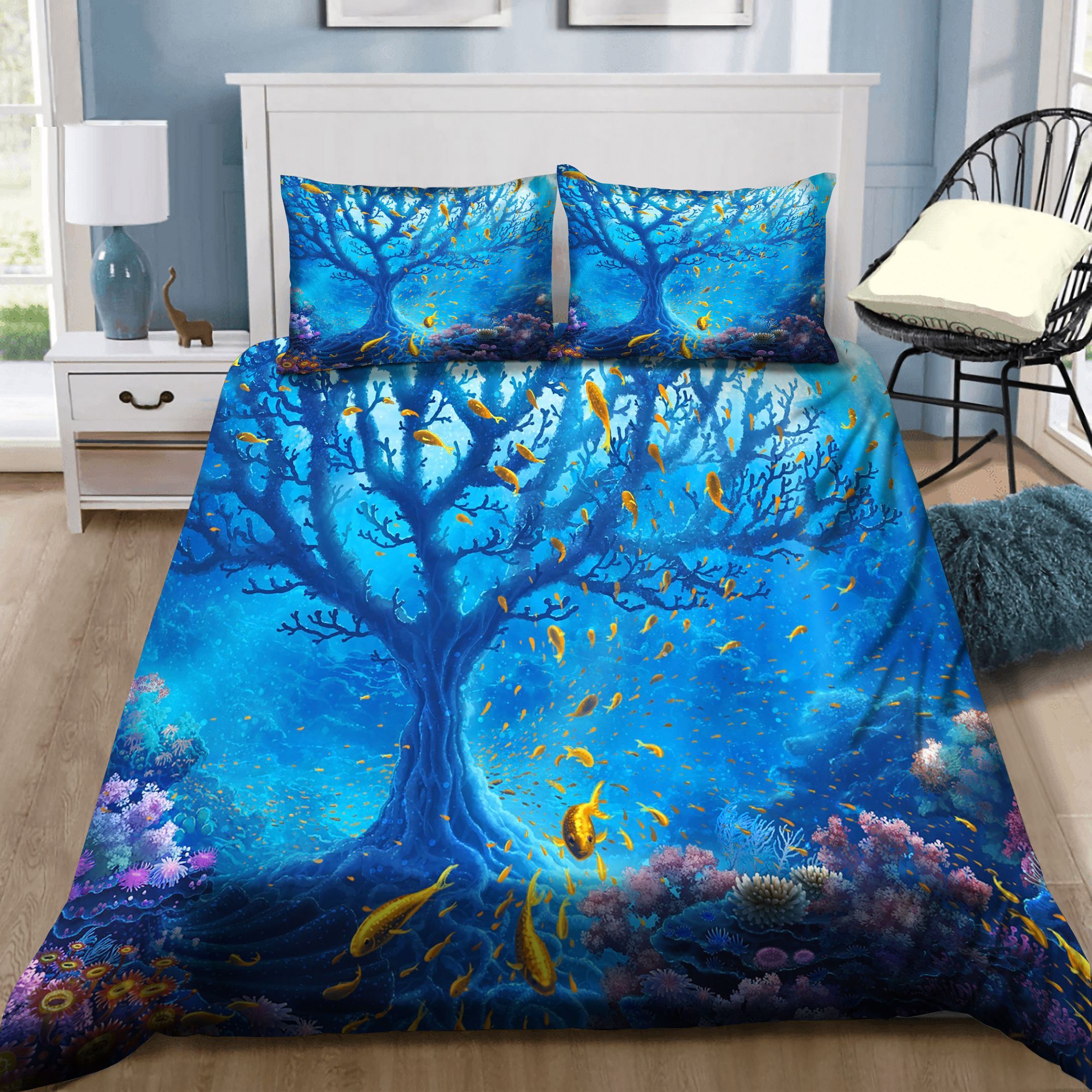 Ocean Sea Life Tree And Goldfish Bedding Set