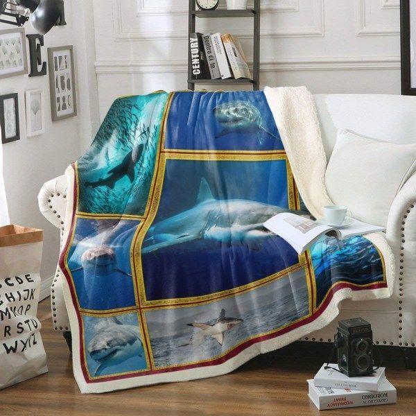 Ocean Shark Sherpa Fleece Blanket