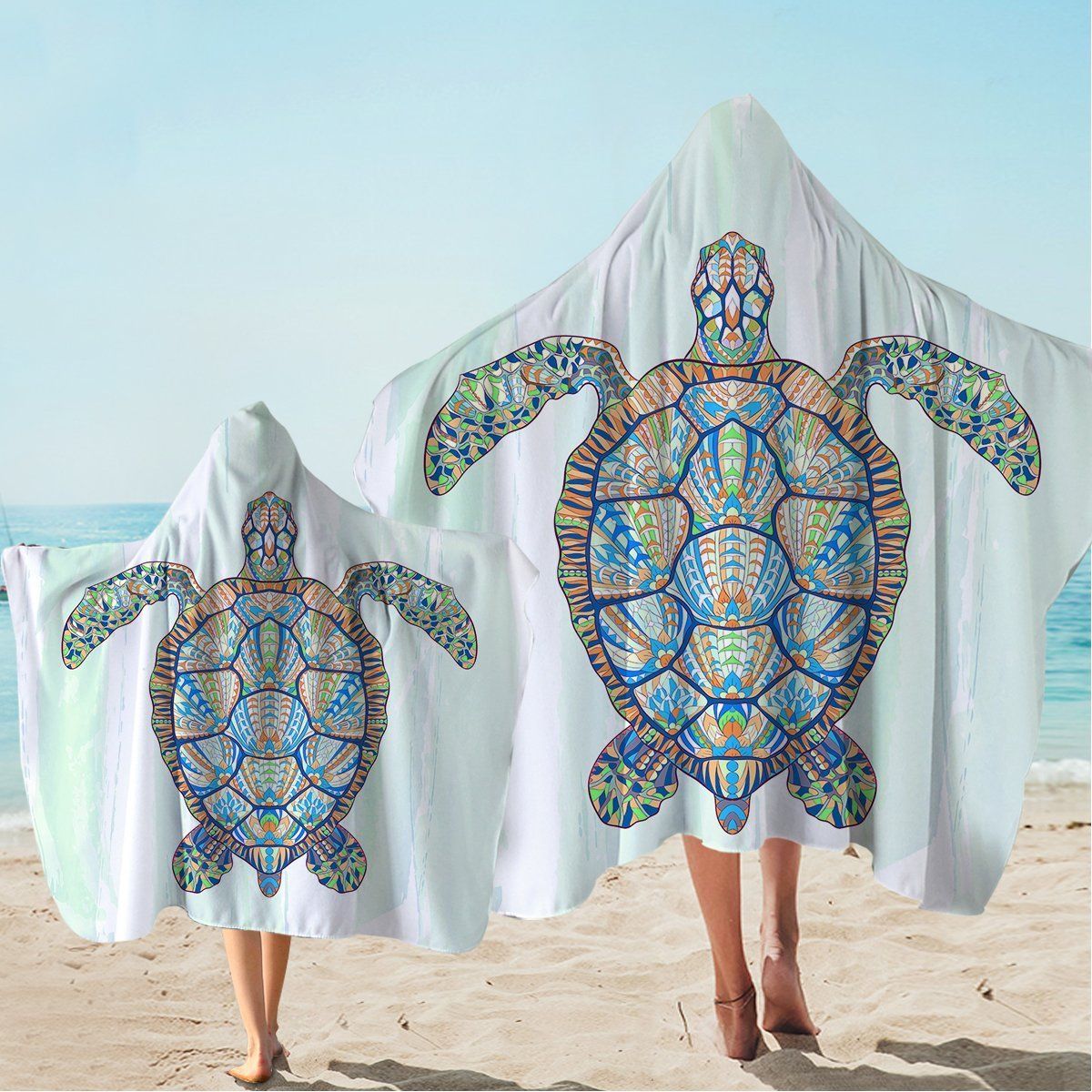 Ocean Turtle Mandala Holograph Printed Hooded Towel