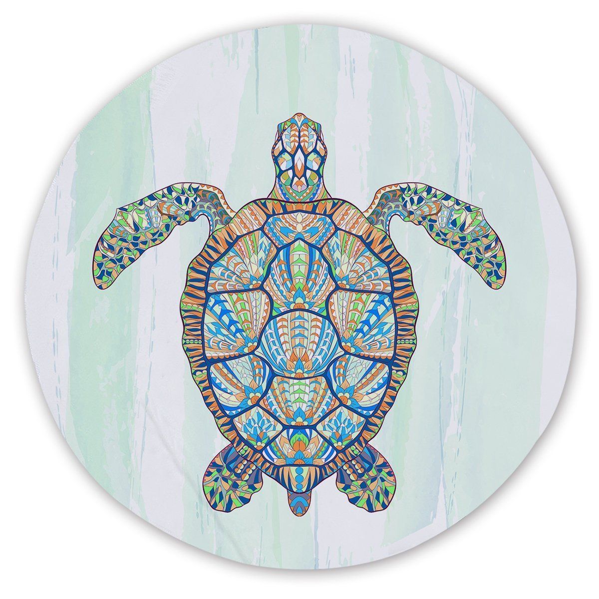 Ocean Turtle Vintage Mandala Printed Round Beach Towel