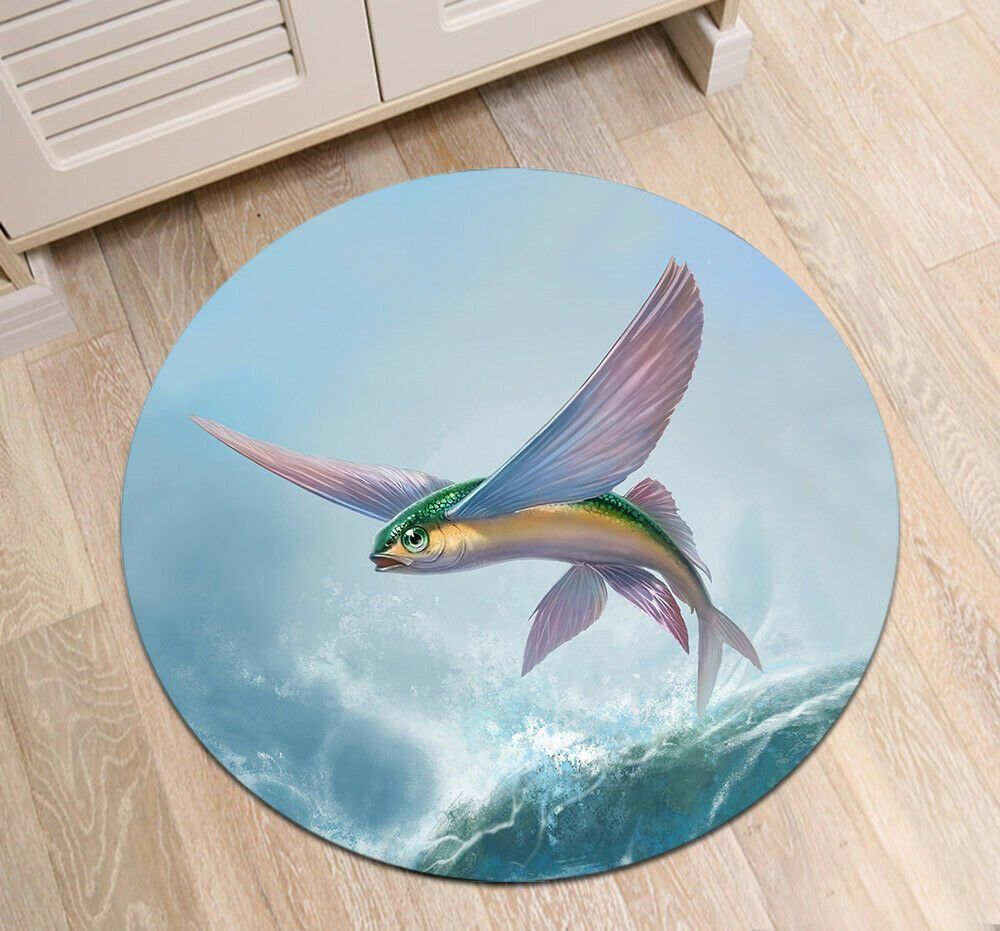 Ocean Waves Flying Fish Round Carpet