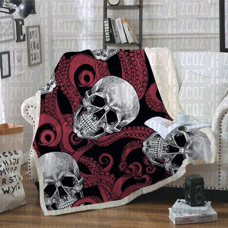 Octo Skull Red Tentacles Sherpa Fleece Blanket