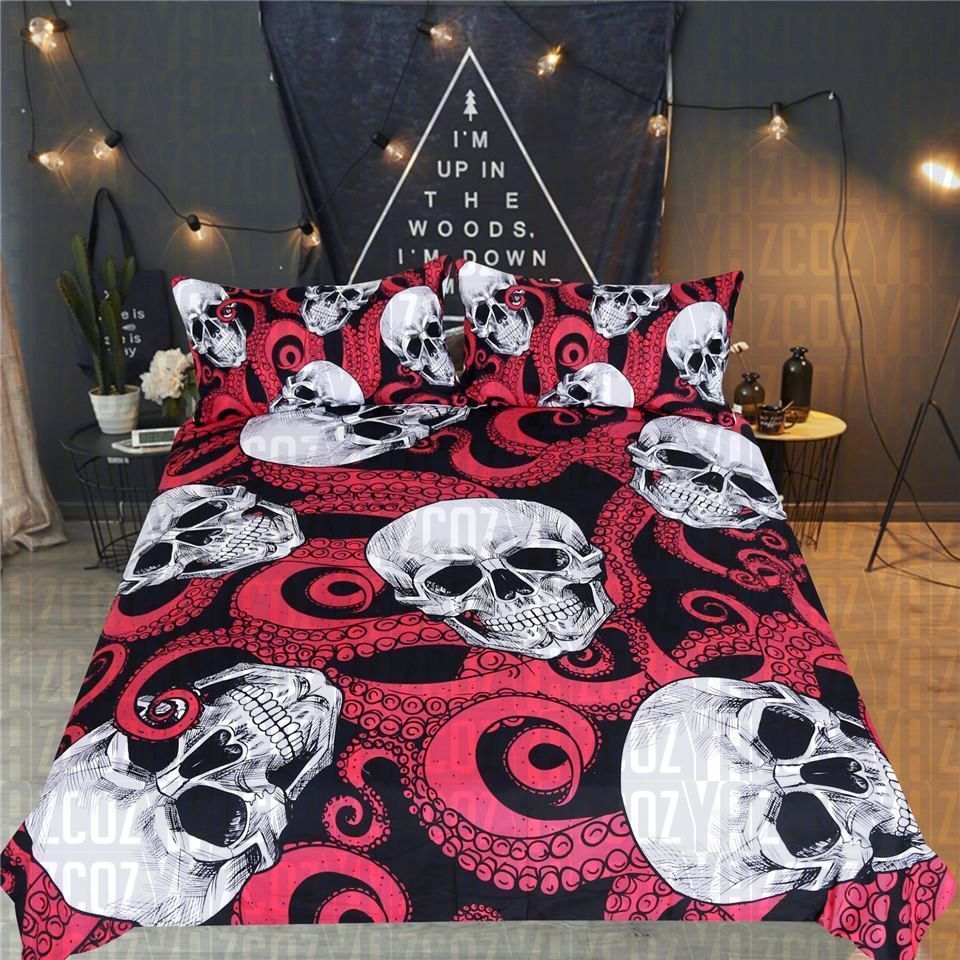 Octo Skulls Red Tentacles Bedding Set