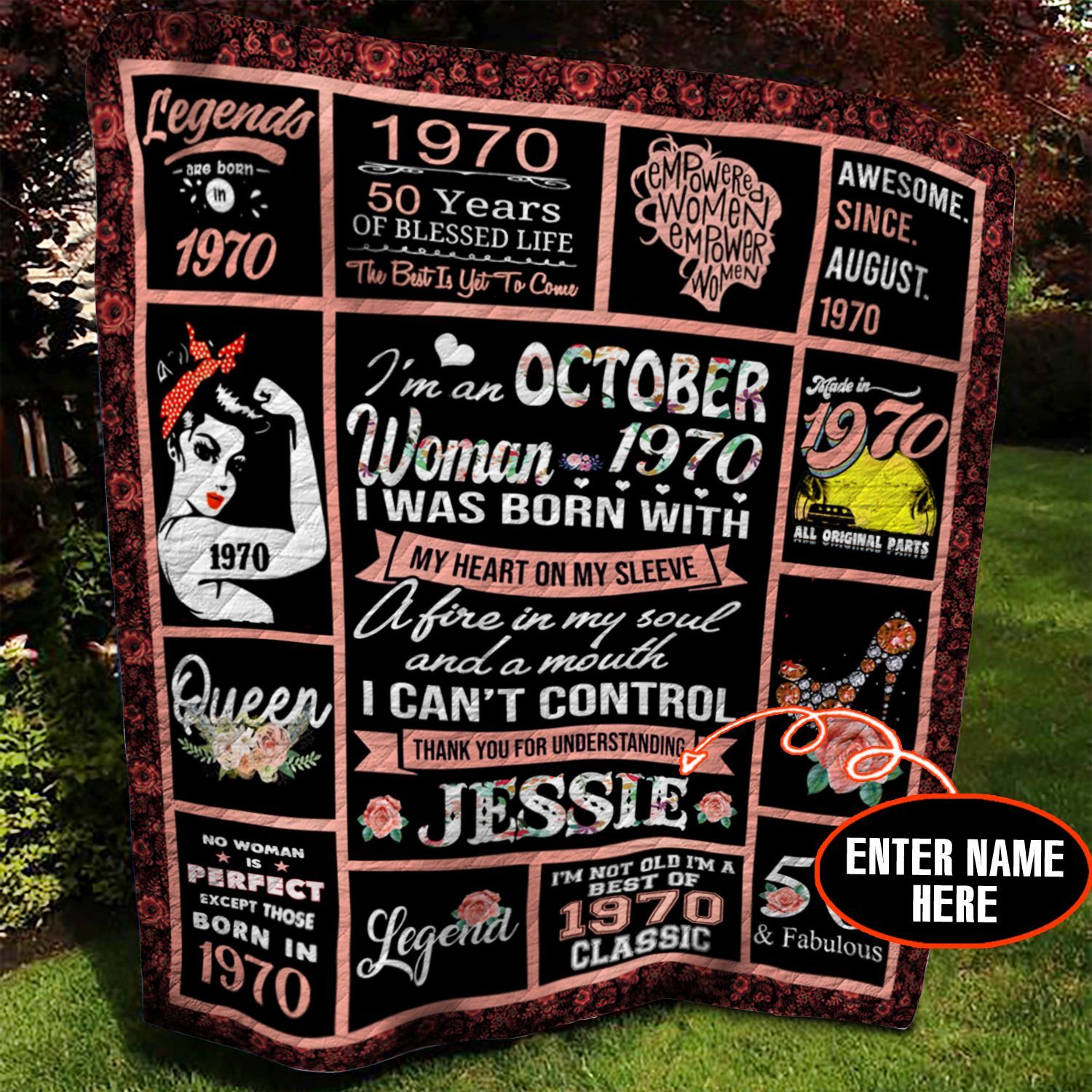 October 1970 Personalized Quilt Blanket BBB010614NB