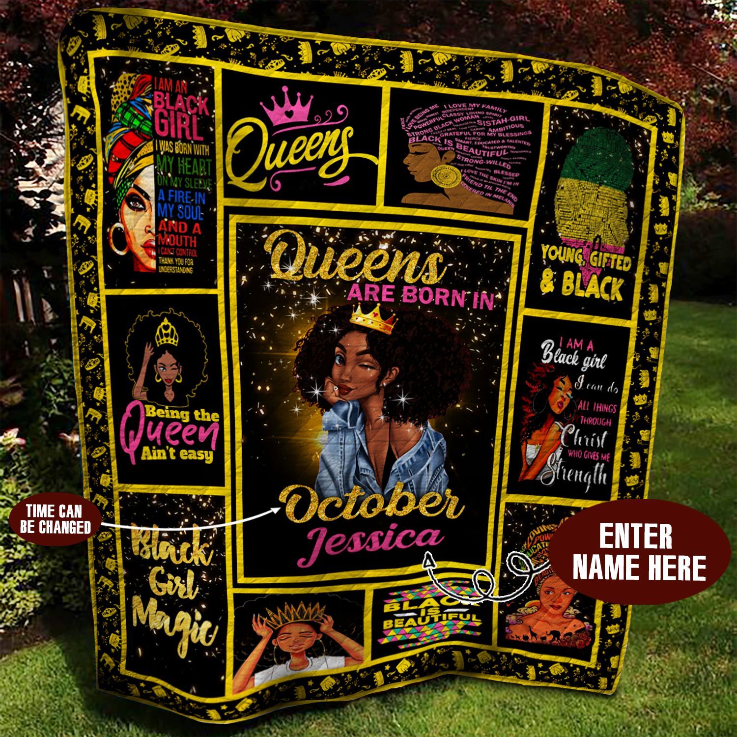 October Black Girl Personalized Quilt Blanket BBB030620MH