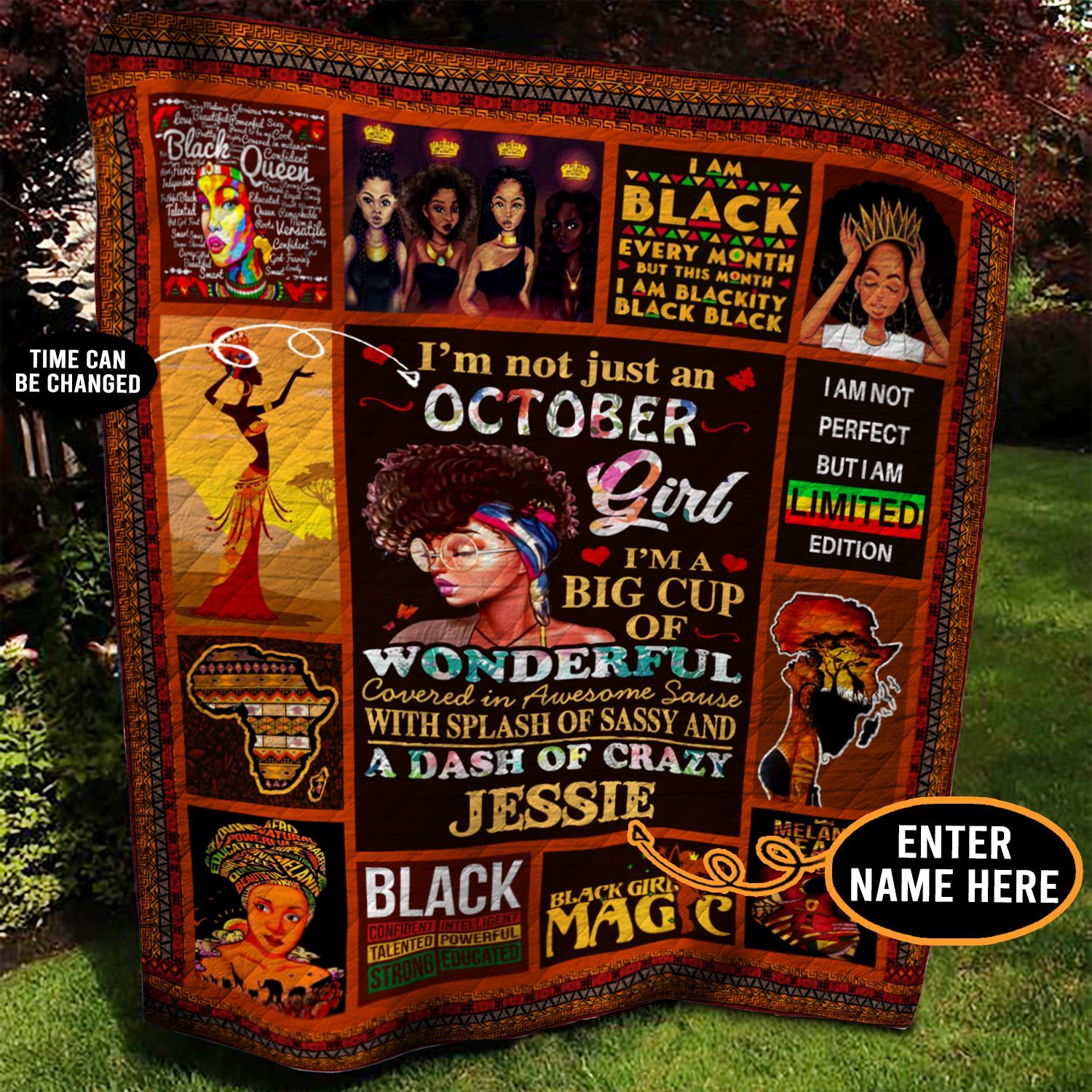 October Black Girl Personalized Quilt Blanket BBB050615NB