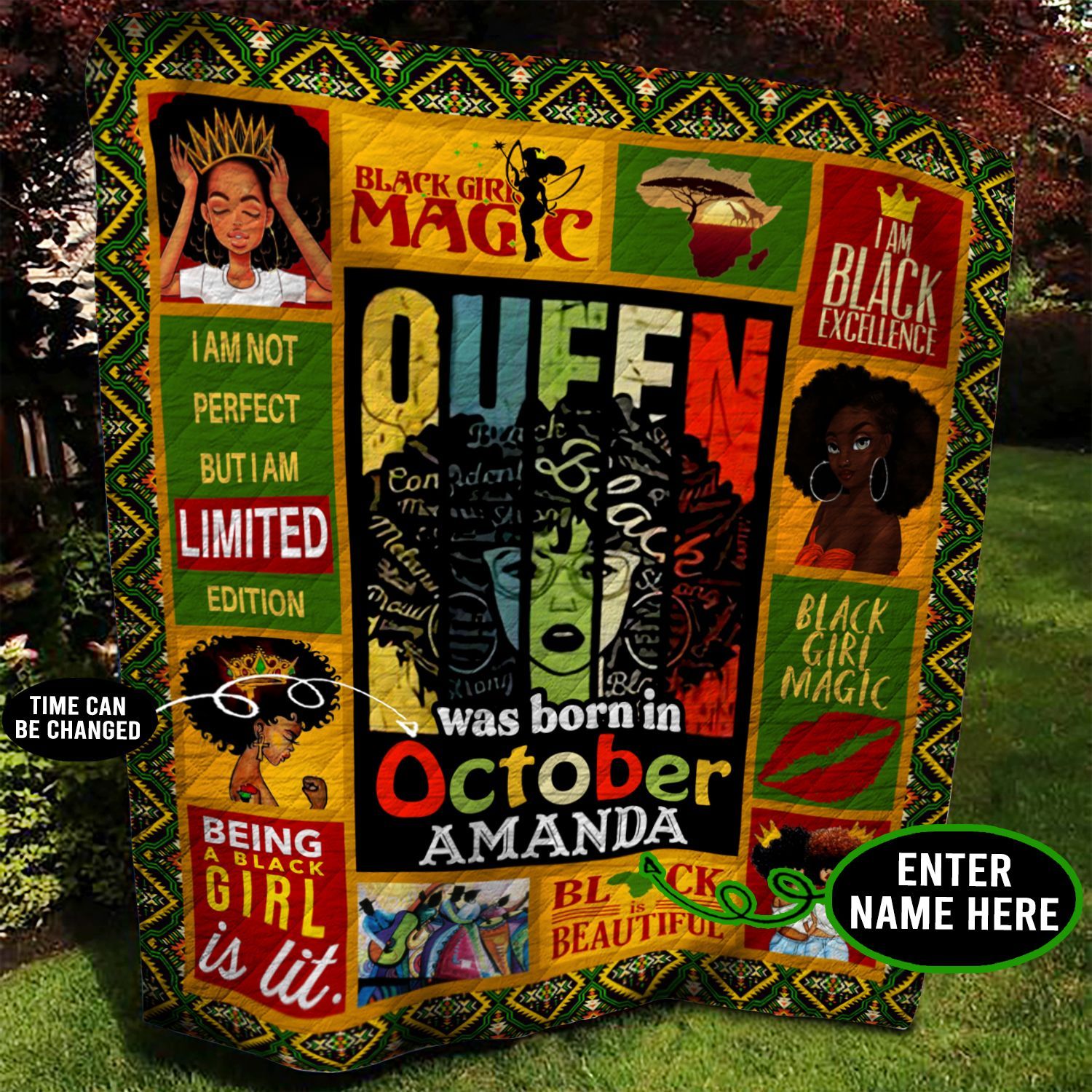 October Black Girl Personalized Quilt Blanket BBB080610NB