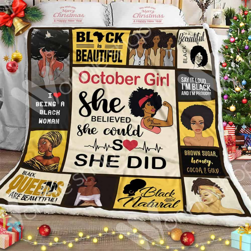 October Black Women Black Queens Are Beautiful Sherpa Fleece Blanket