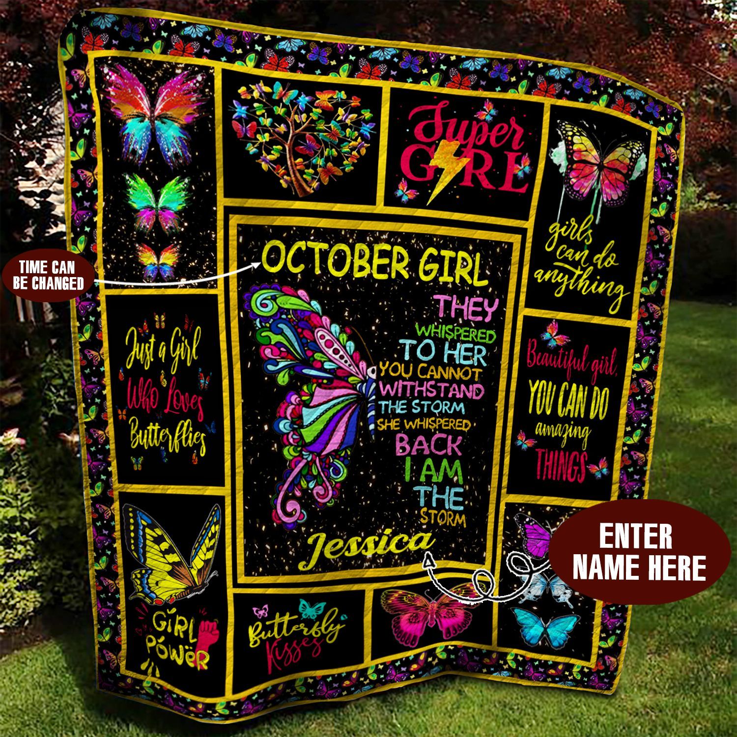October Butterfly Personalized Quilt Blanket BBB050640MH