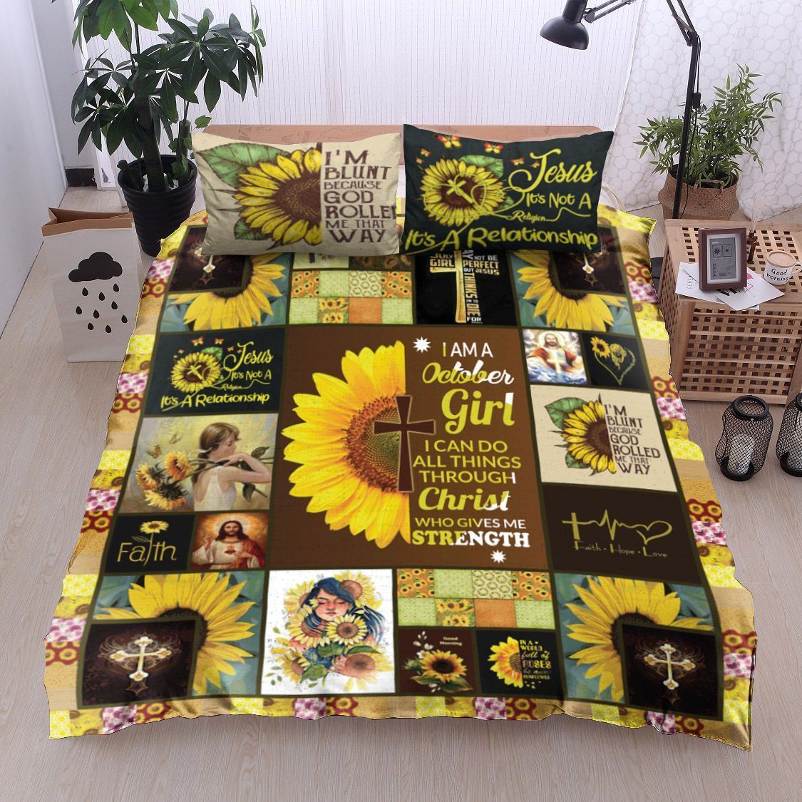 October Girl Jesus Sunflower Bedding Set