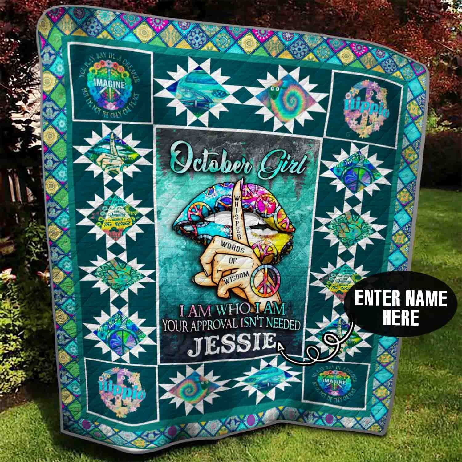 October Hippie Girl Personalized Quilt Blanket BBB280562SM