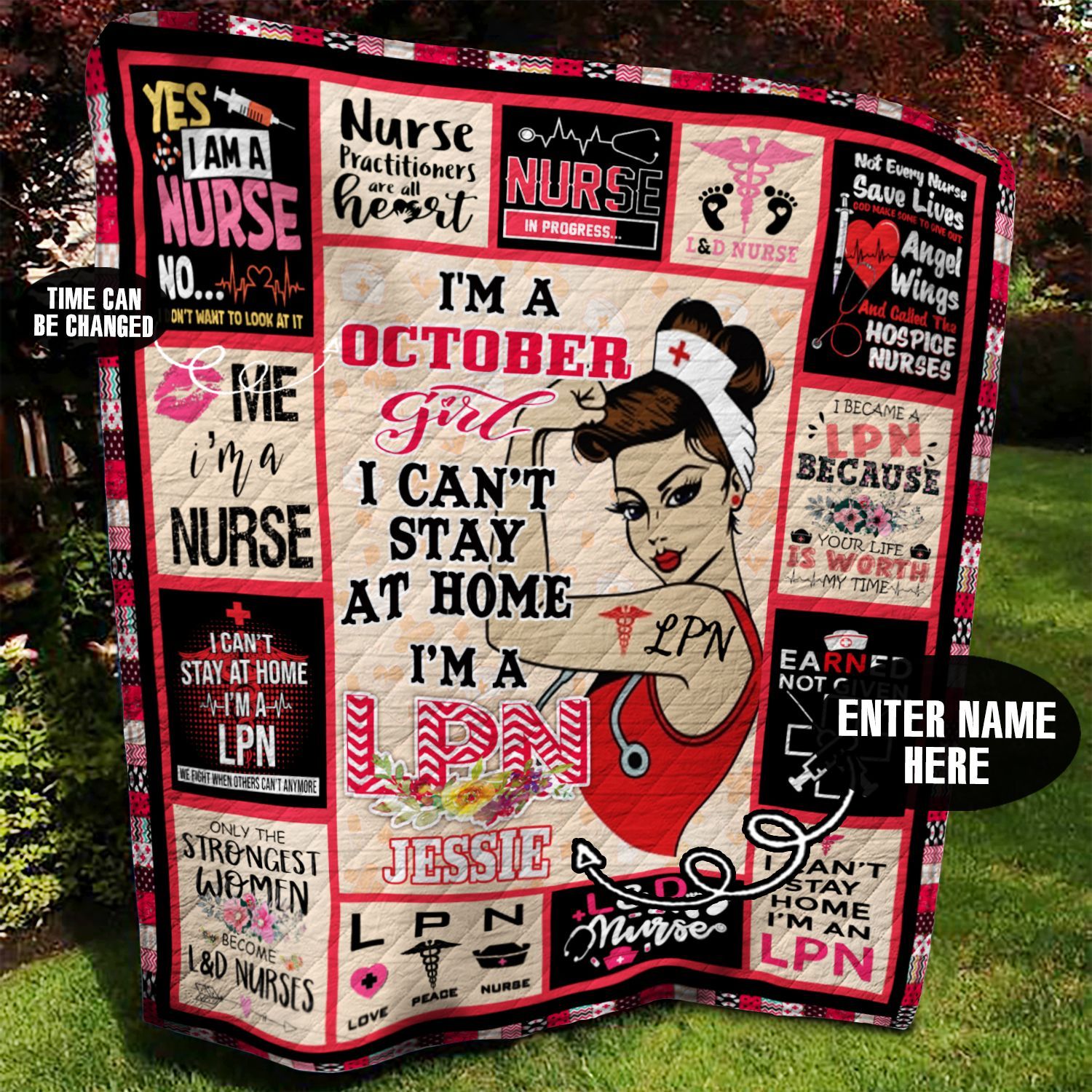October LPN Girl Personalized Quilt Blanket BBB040634SM