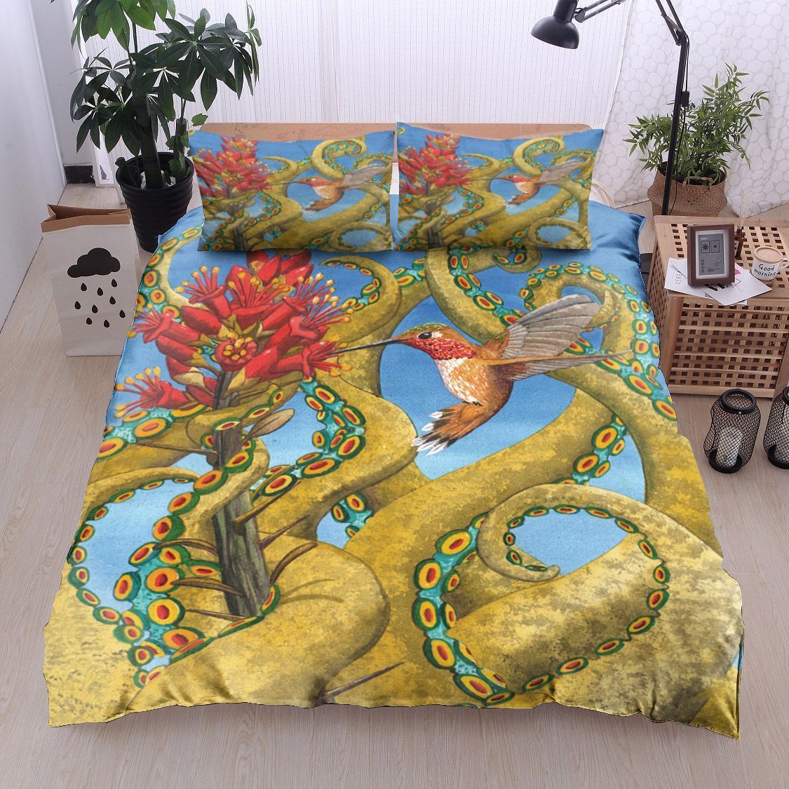 Octopus And Hummingbirds Bedding Set