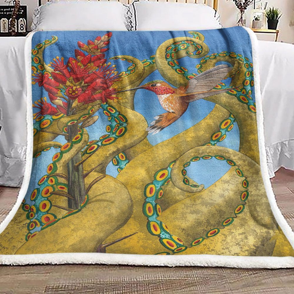 Octopus And Hummingbirds Sherpa Fleece Blanket
