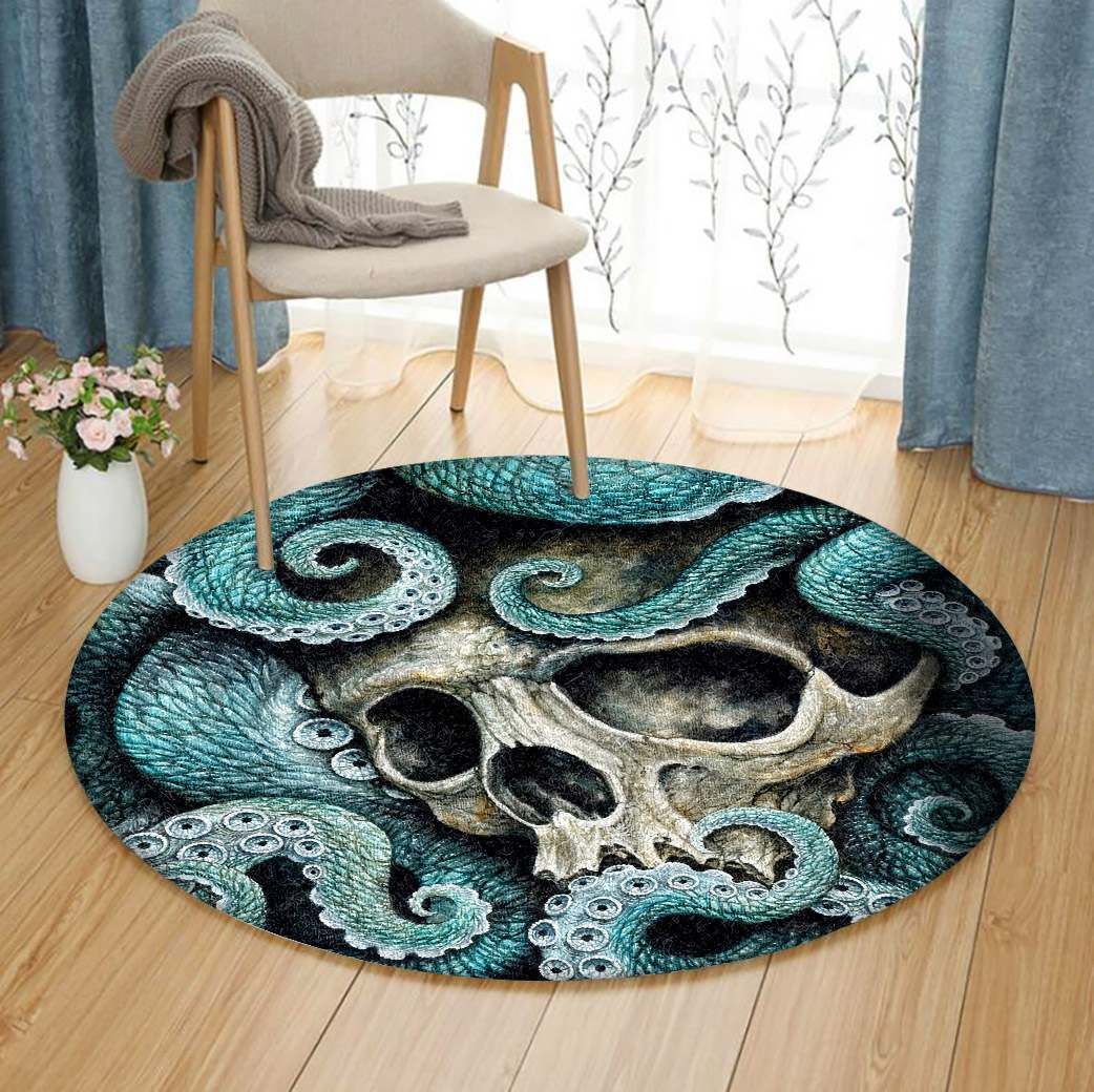 Octopus And Skull Round Carpet