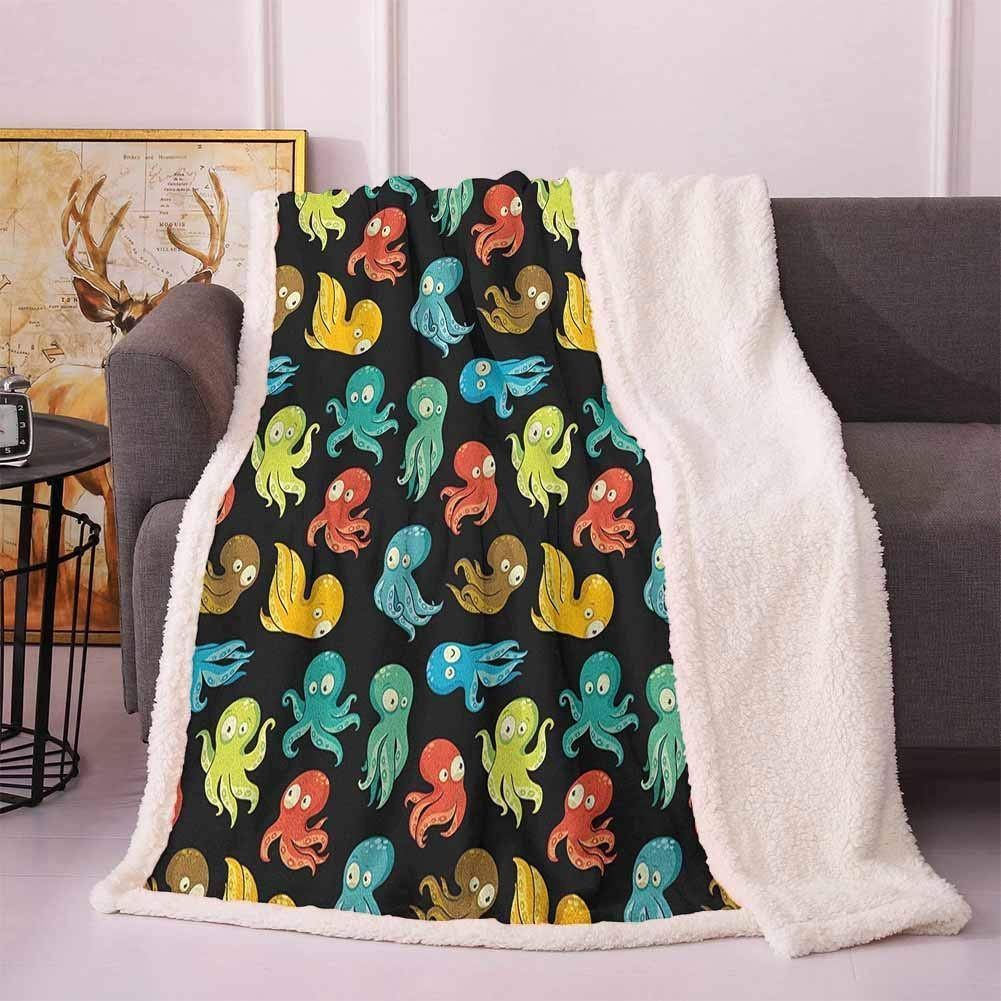 Octopus Cartoon Sherpa Fleece Blanket