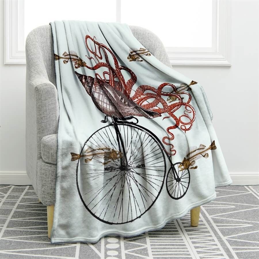 Octopus Cycling Sherpa Fleece Blanket