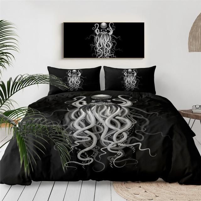Octopus Ghost Black Background Bedding Set