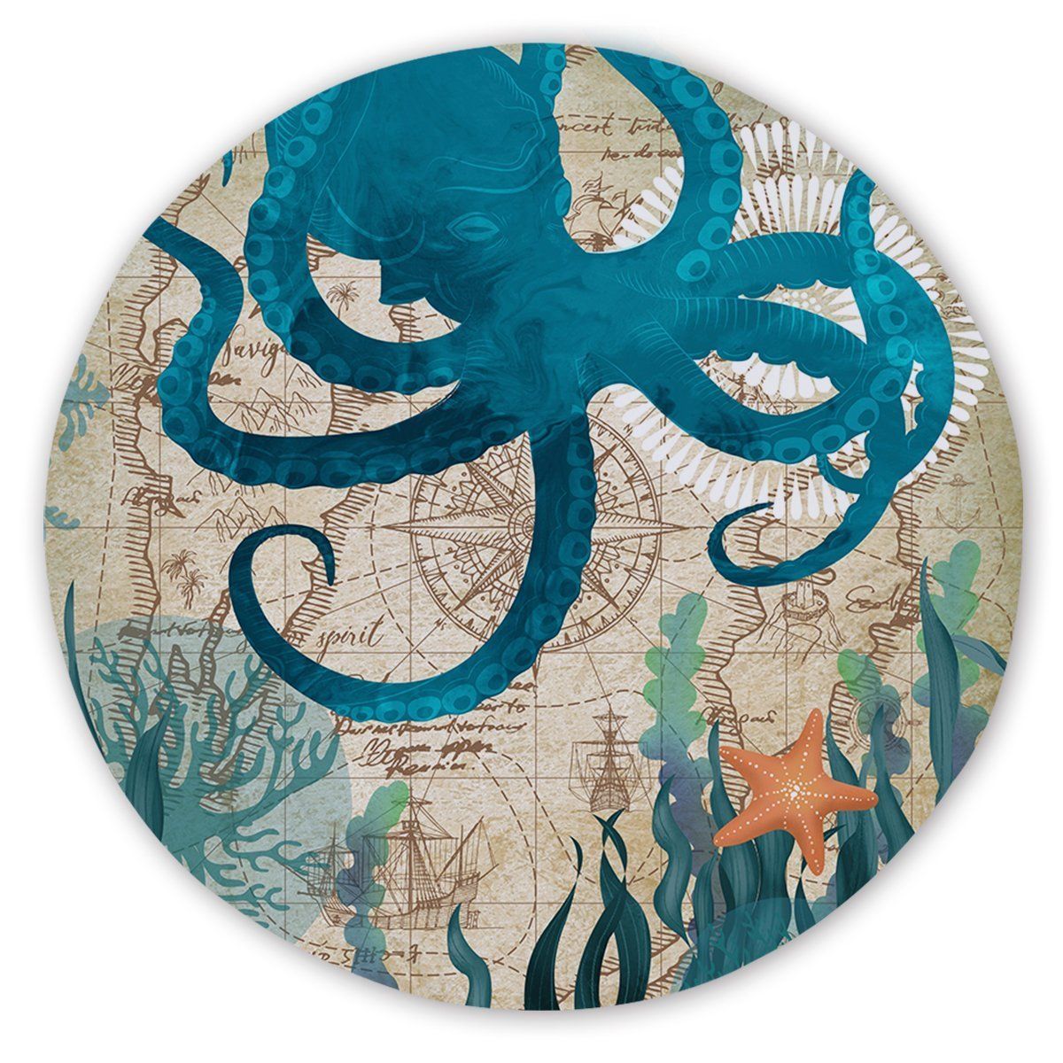 Octopus Love Vintage Printed Round Beach Towel
