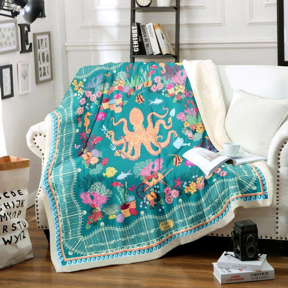Octopus Ocean Sherpa Fleece Blanket