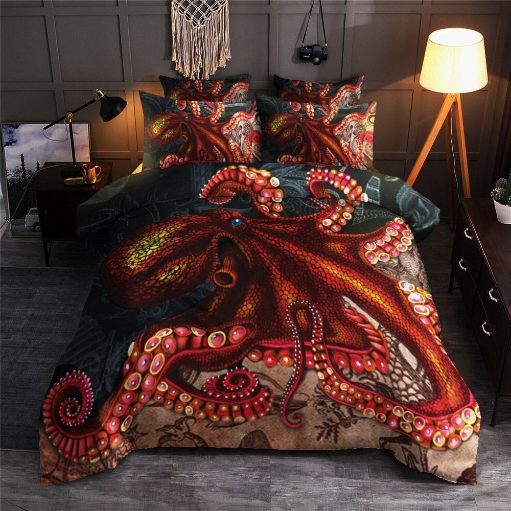 Octopus Red Monster Bricks Bedding Set