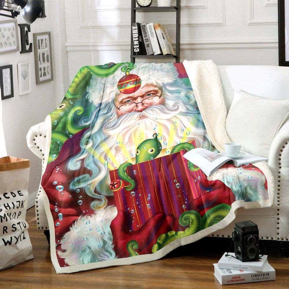 Octopus Santa Claus Christmas Sherpa Fleece Blanket