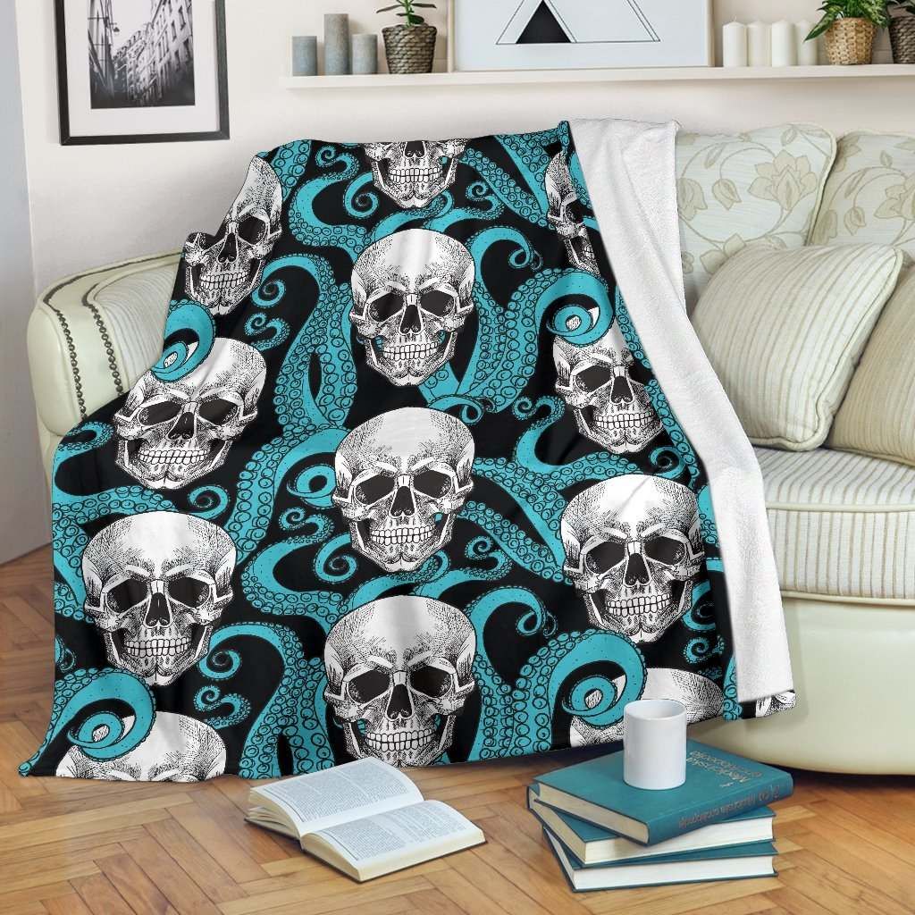 Octopus Tentacles Skull Sherpa Fleece Blanket