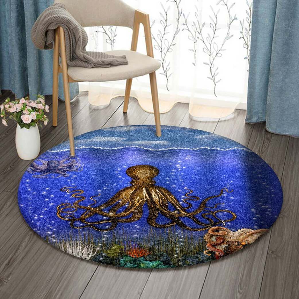 Octopus Under The Sea Round Carpet