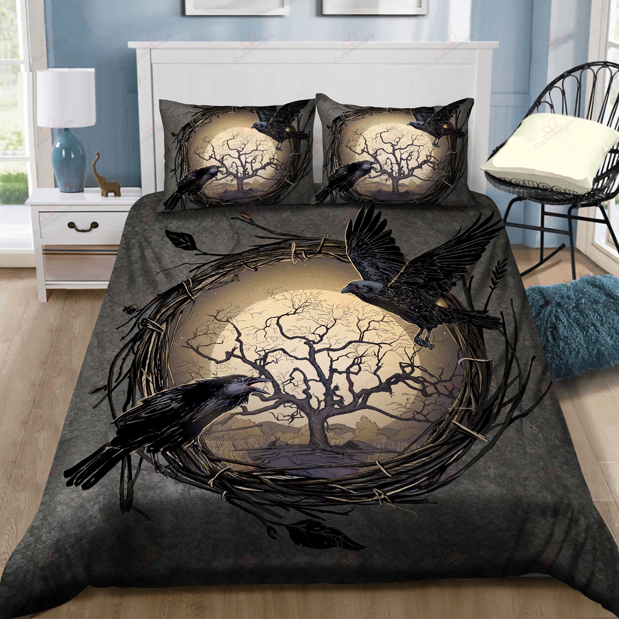 Odin’s Raven Tree Of Life Valknut Rune Circle Viking Bedding Set
