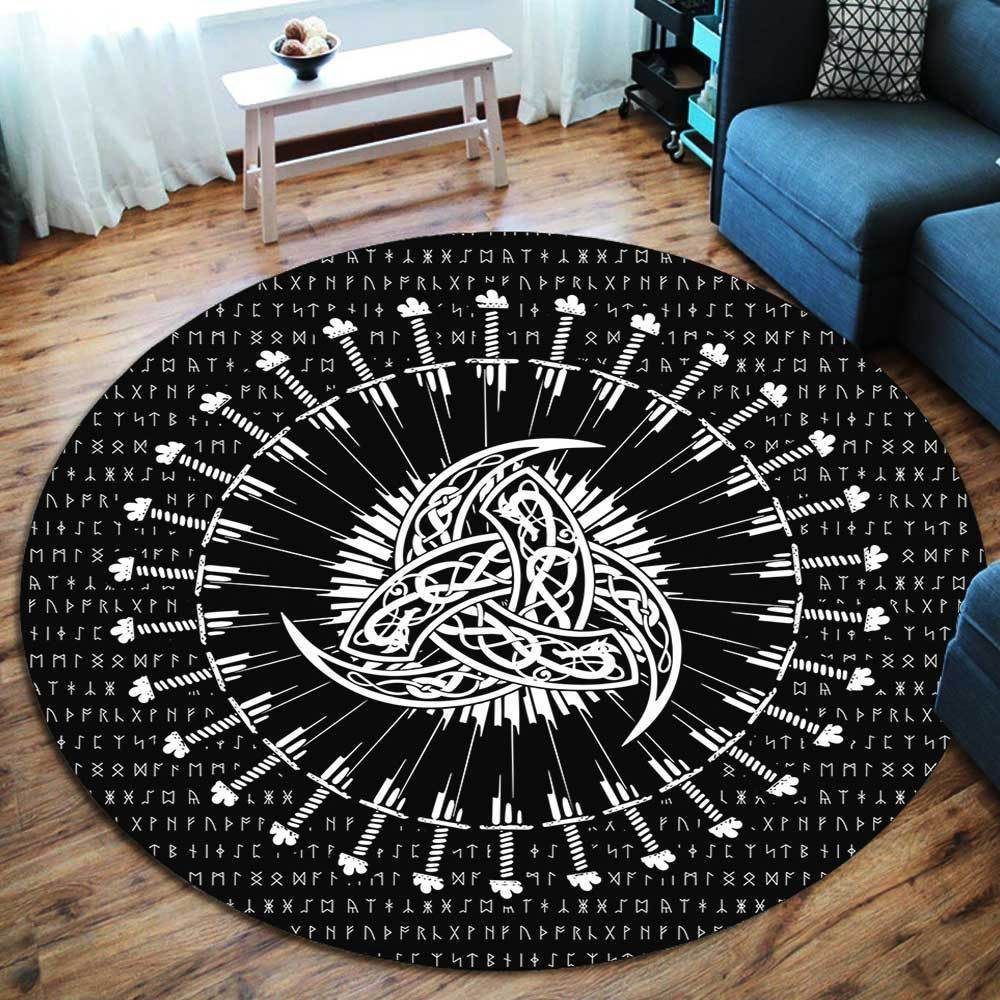 Odins Triple Horn Viking Round Carpet