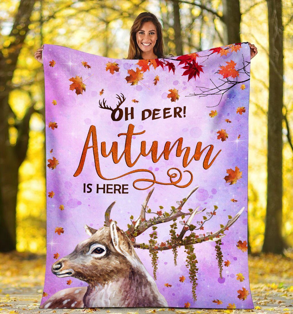Oh Deer Autumn Is Here Fleece Blanket