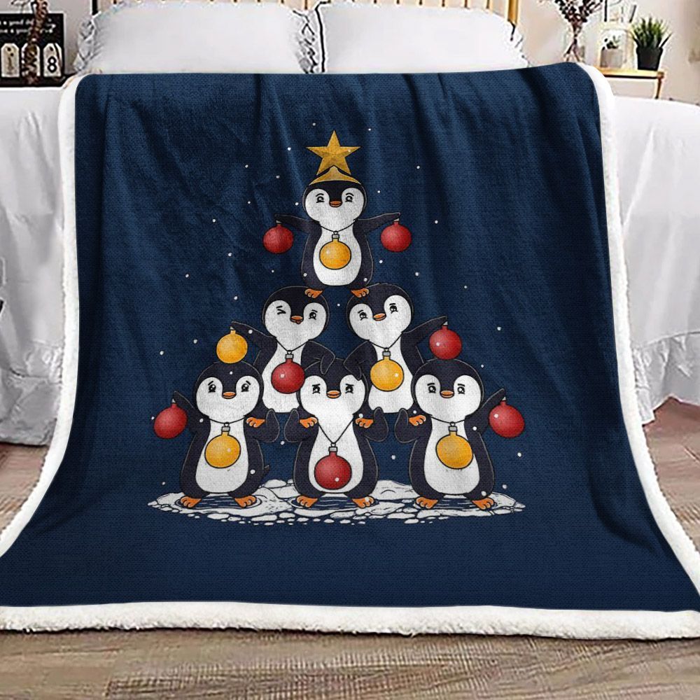Oh Penguin Tree Christmas Sherpa Fleece Blanket