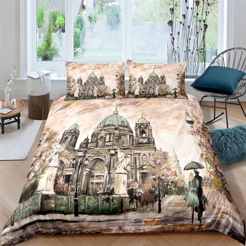 Oil Painted Street Corner Bedding Set