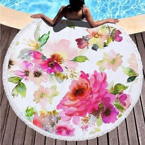 Oil Painting Floral Pattern Printed Round Beach Towel