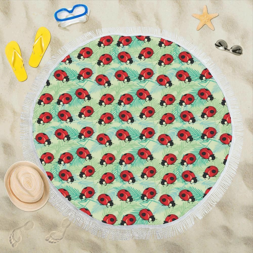 Oil Painting Ladybug Cute Pattern Printed Round Beach Towel