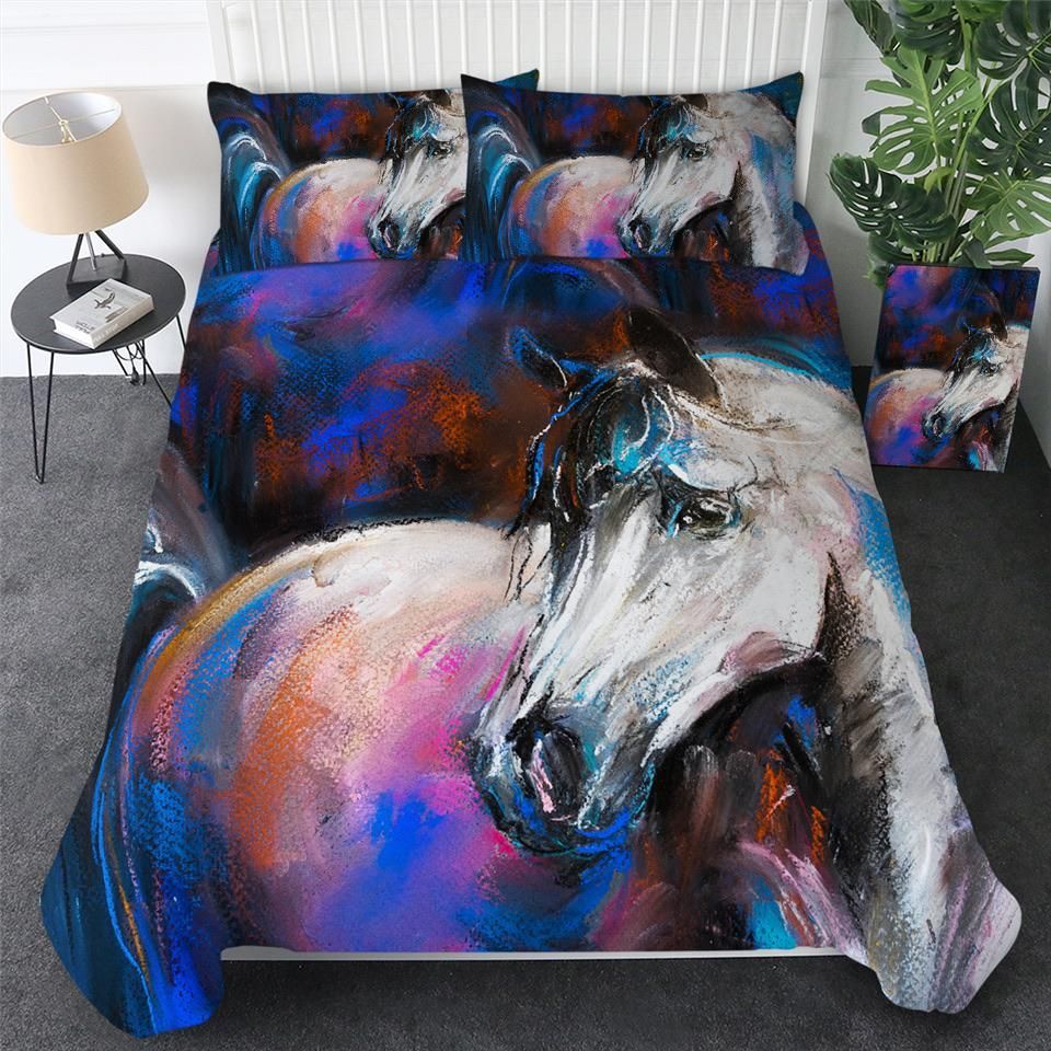 Oil Painting Of Grey Horse Bedding Set