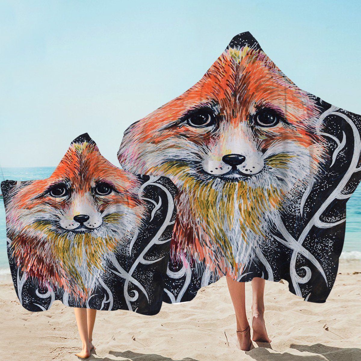 Old Fox Sad Face Printed Hooded Towel