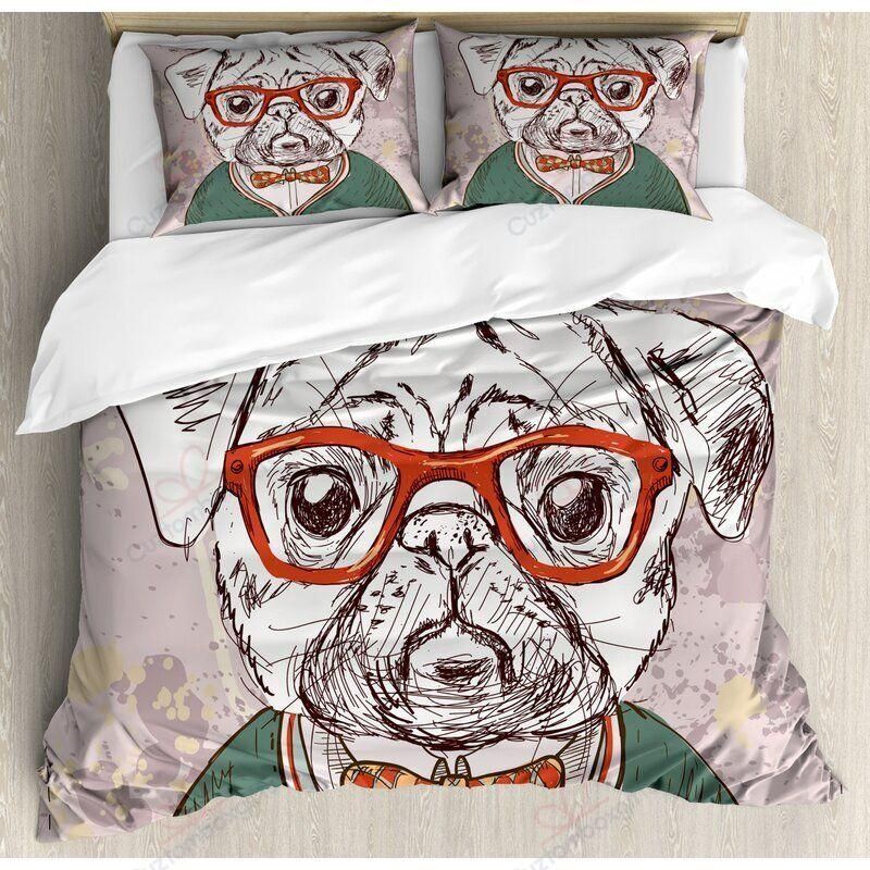 Old Hipster Pug Dog Printed Bedding Set