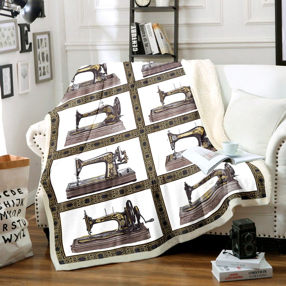Old Sewing Machines Sherpa Fleece Blanket
