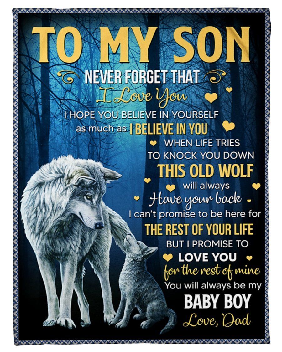 Old Wolf Always Have Your Back Fleece Blanket Dad To Son Fleece Blanket
