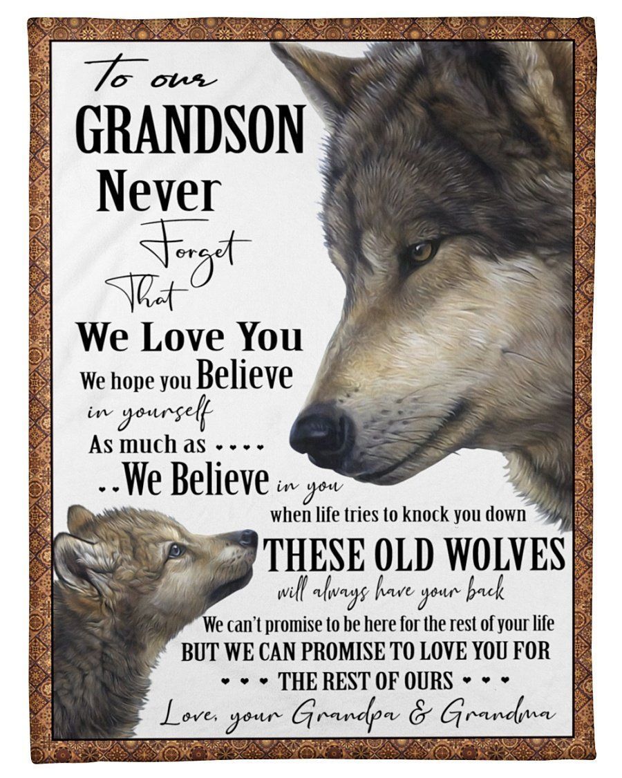 Old Wolves With Meaningful Messages For Grandson Fleece Blanket