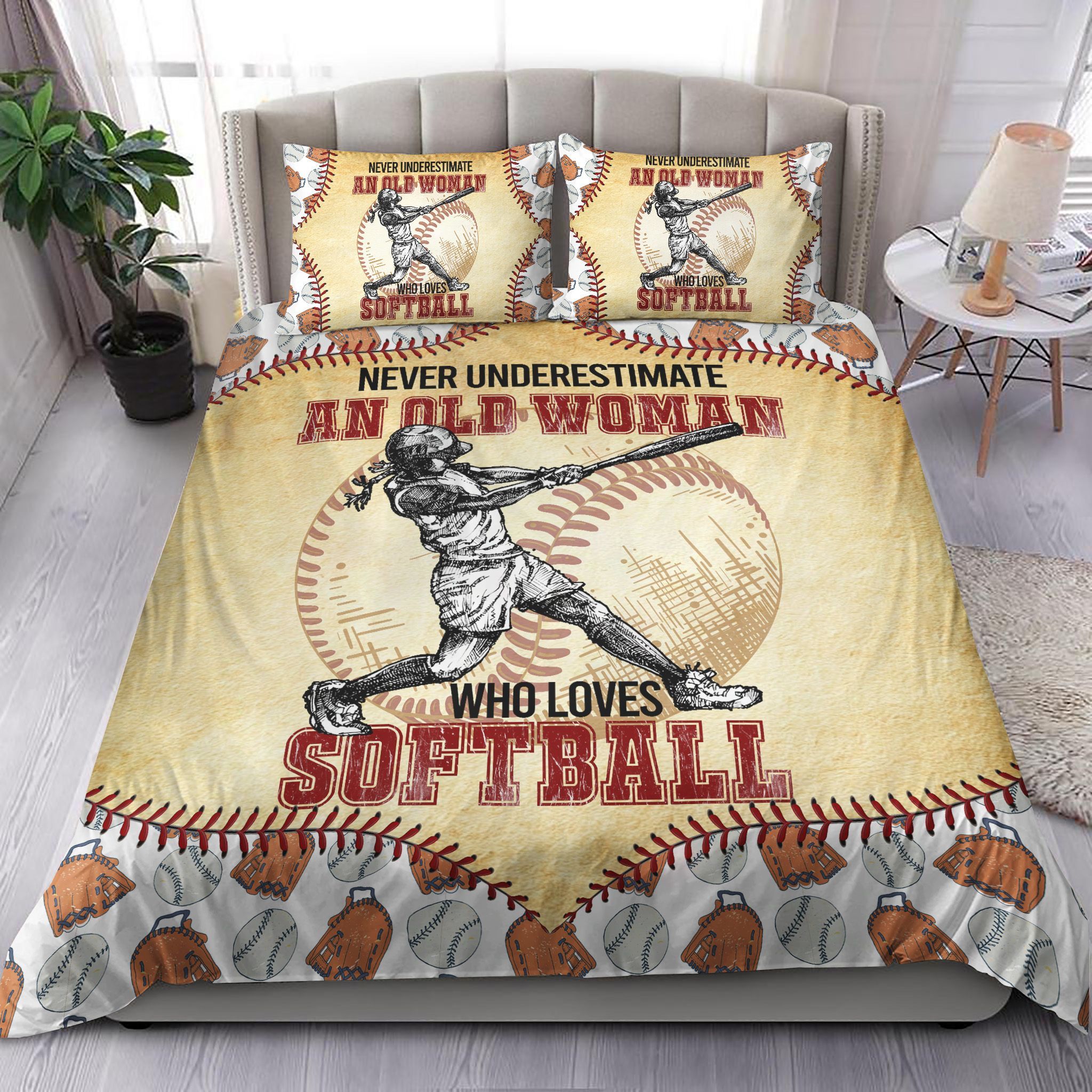 Old Woman Loves Softball Bedding Set