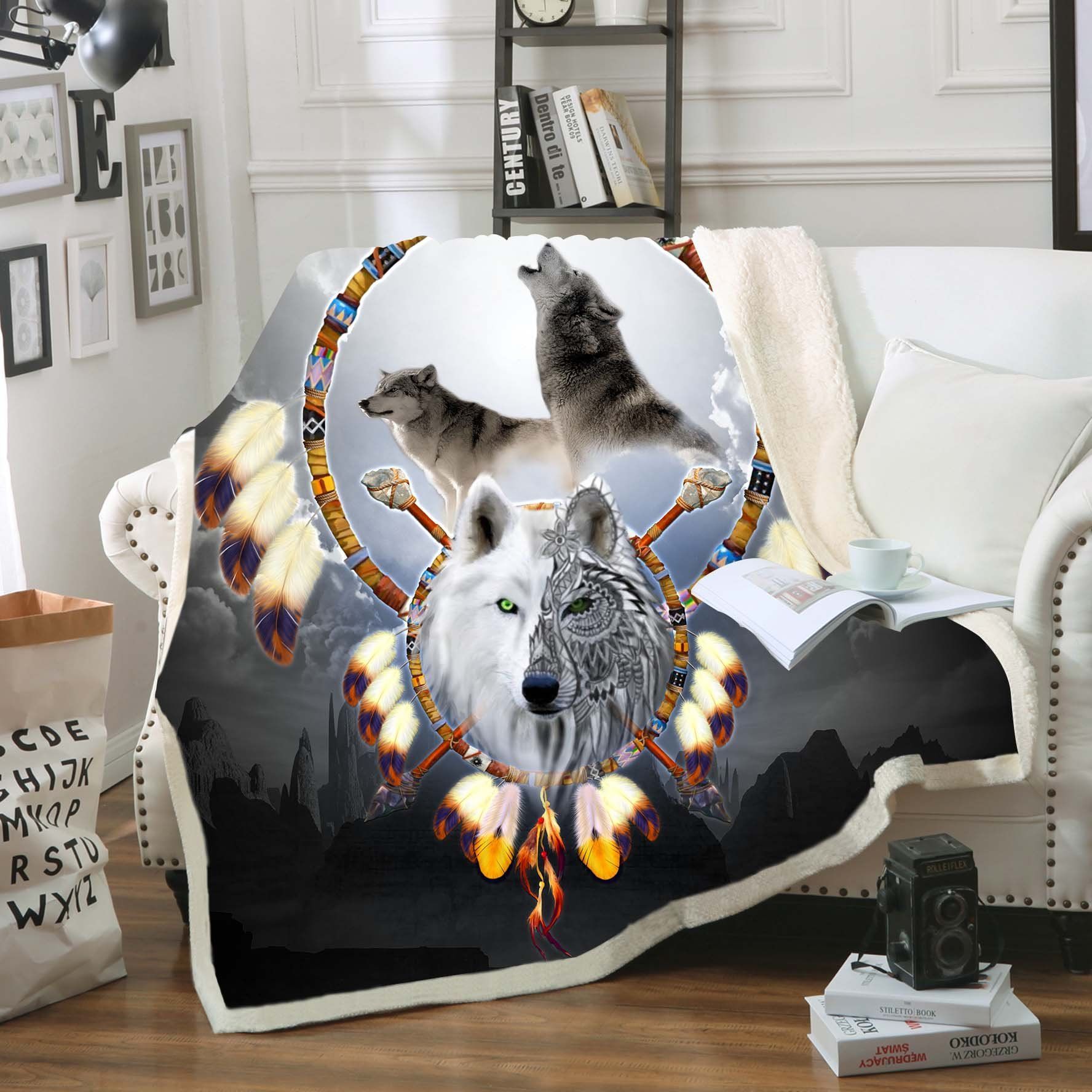 Omega Wolf Sherpa Fleece Blanket