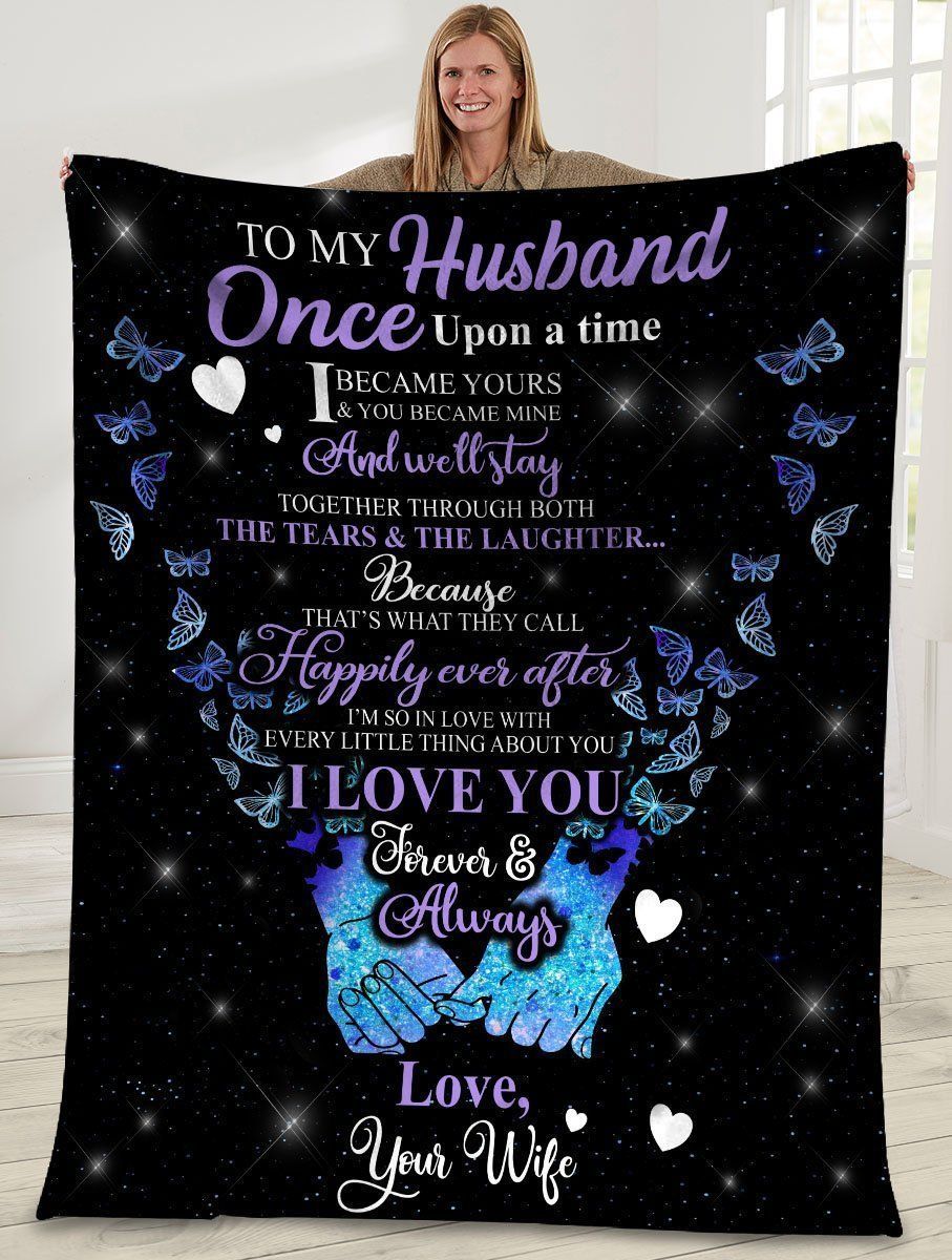 Once Upon A Time I Became Yours Husband And Wife Butterfly Fleece Blanket